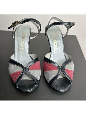 Empress Ballroom Style Peep Toe Heels Suede Red  and Grey Size 6.5